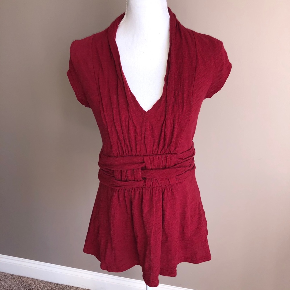 Anthropologie Postmark Red Woven Cap Sleeve Blouse